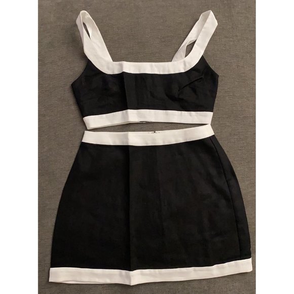 NWOT Reformation Robbie Linen Two Piece in Black White Sleeveless Top Skirt Set - Picture 6 of 12